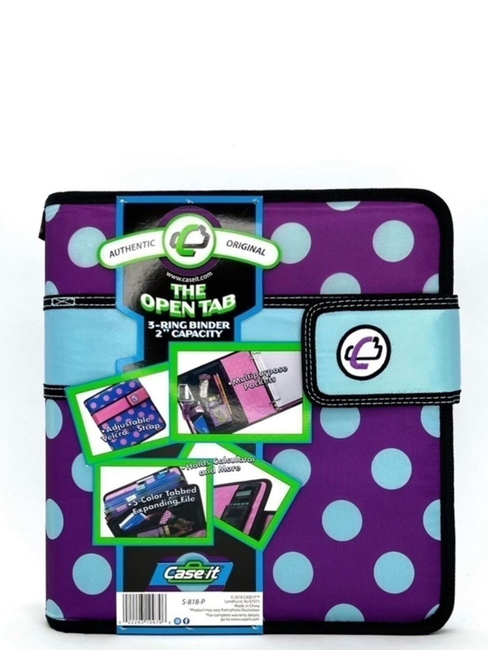 Case-It “The Open Tab” 2” Three Ring Binder Purple with Blue Polka Dots New NWT